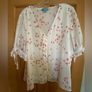 Cece Floral Blouse with bows on sleeves size xl